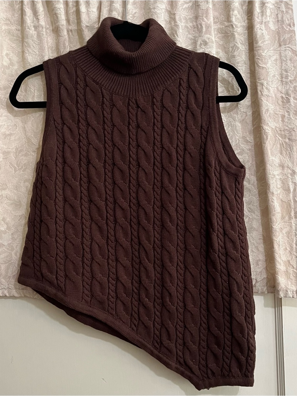 Size Small Le Lis Cable-Knit Sleeveless Turtleneck - Chocolate Brown
